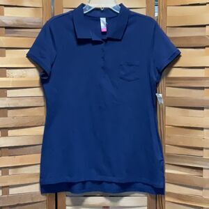 NWT No Boundaries Blue Fitted Cap Sleeve Polo Top Women XL 15-17 Tunic Shirt